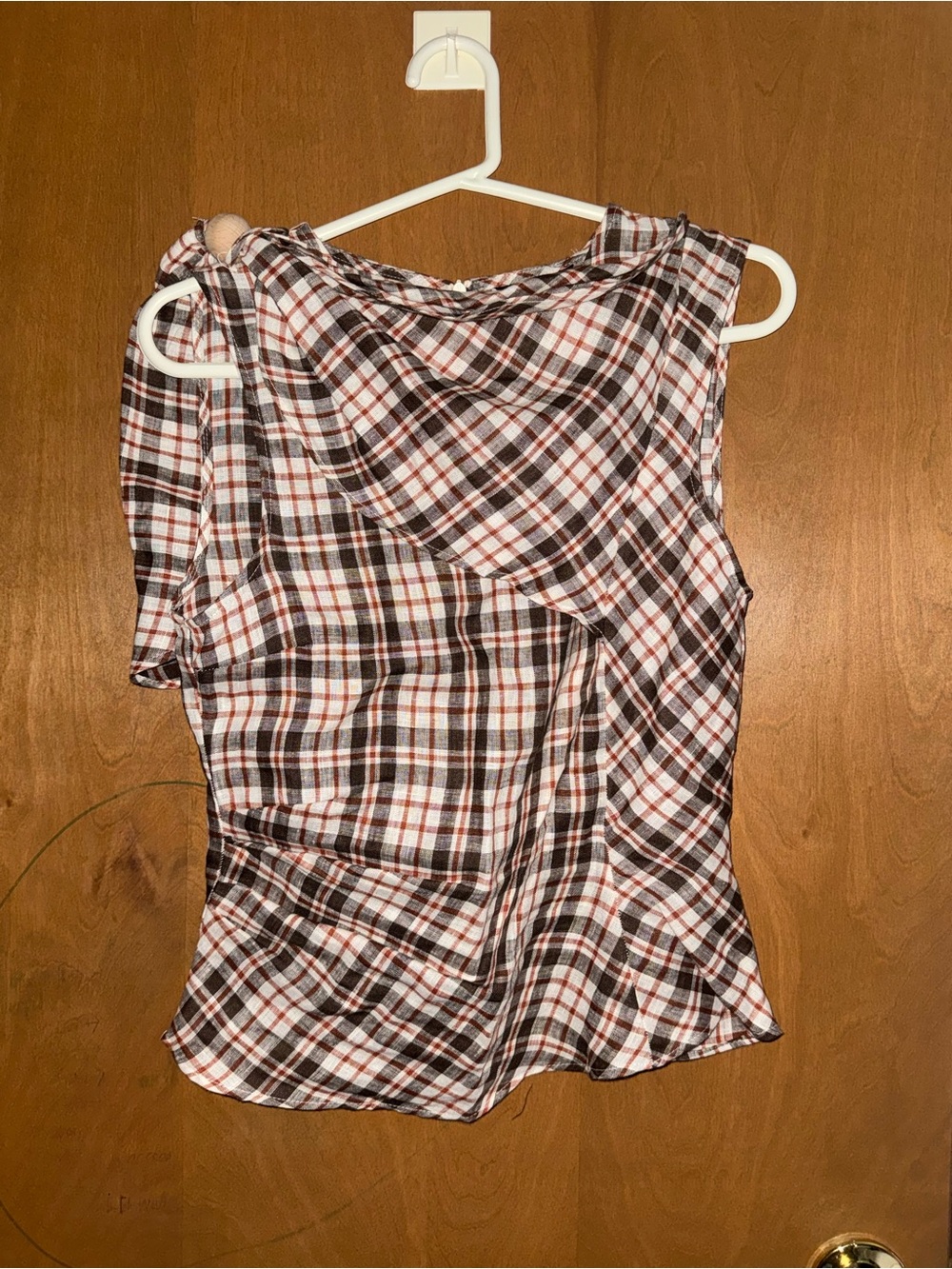 Zara 100% Linen Plaid Sleeveless Camisole in White, Black & Brown